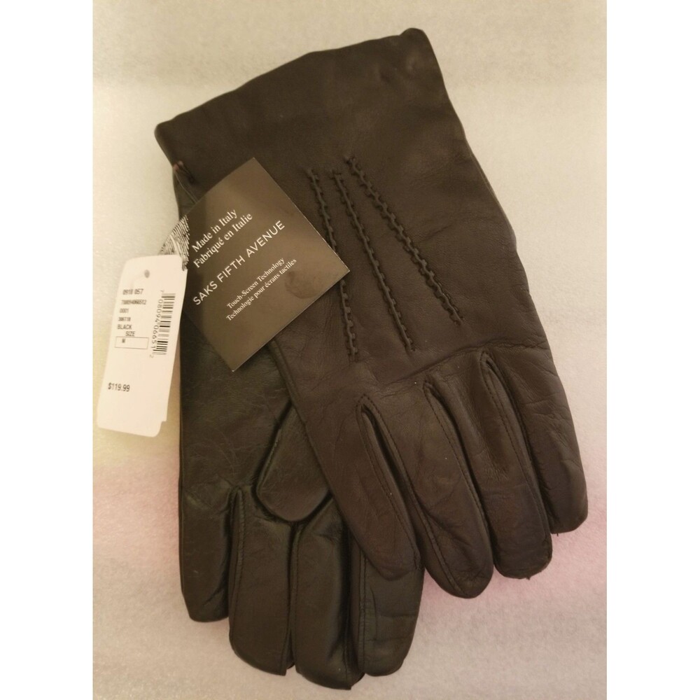 Men's Italian Leather Gloves Cashmere Lined Touch Screen Compatible Black Medium